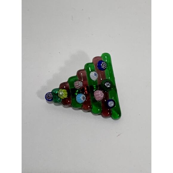 Vintage Green Glass Christmas tree Floral Handcrafted Pin Brooch - Picture 4 of 8